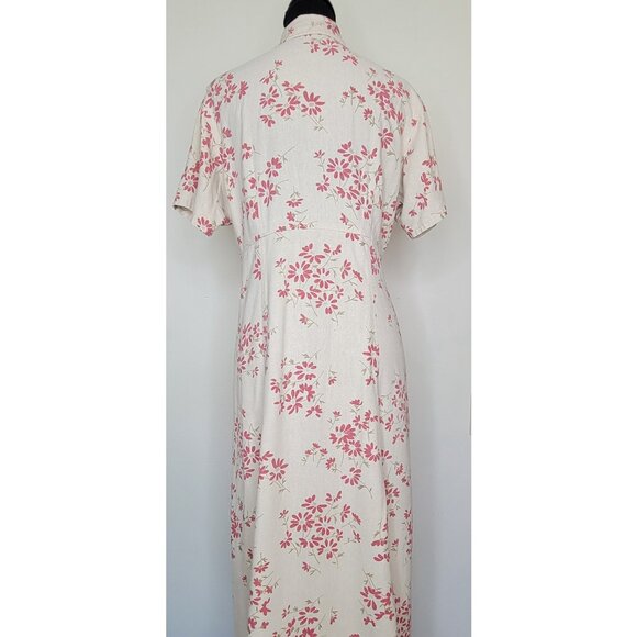 SILK EXCHANGE Vintage 90's 100% Silk Floral Print Button Front Midi Dress sz M - Picture 2 of 8